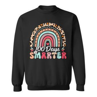 100 Days Smarter Leopard Rainbow Groovy Teachers Students Men Women Sweatshirt Graphic Print Unisex - Seseable