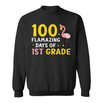 100 Flamazing Days Of 1St Grade Student Teacher Flamingo Men Women Sweatshirt Graphic Print Unisex - Thegiftio UK
