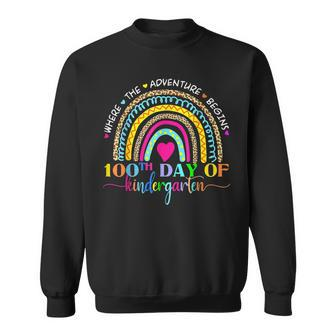 100Th Day Of Kindergarten Teacher - 100 Days Smarter Rainbow Men Women Sweatshirt Graphic Print Unisex - Thegiftio UK