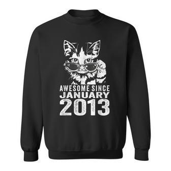 10Th Birthday Cat 10 Years Old Awesome Since January 2013 Men Women Sweatshirt Graphic Print Unisex - Seseable