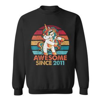 11Th Birthday Awesome Since 2011 Unicorn Flossing Sweatshirt - Seseable