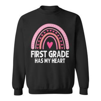 1St First Grade Has My Heart Rainbow Valentines Day Teacher Men Women Sweatshirt Graphic Print Unisex - Seseable