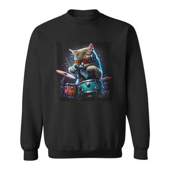 Funny Cat Wearing Sunglasses Playing Drums Funny Drummer  Sweatshirt