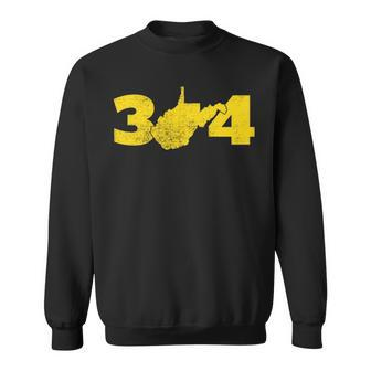 304 West Virginia Area Code Fan And Local Distressed Look Sweatshirt - Seseable