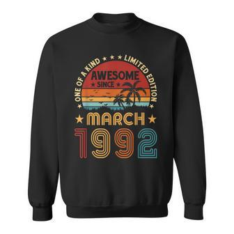 30Th Birthday Awesome Since March 1992 Vintage Sweatshirt - Seseable