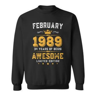 34 Years Old Gifts Vintage February 1989 34Th Birthday Sweatshirt - Seseable
