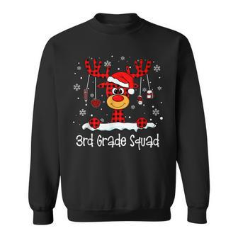 3Rd Grade Squad Plaid Reindeer Santa Hat Teacher Christmas Men Women Sweatshirt Graphic Print Unisex - Seseable
