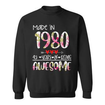 43Th Birthday Gifts For Women Floral Made In 1980 Birthday Sweatshirt - Seseable