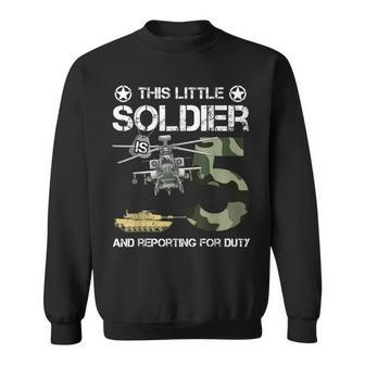 5 Year Old Soldier Camo Army Birthday Themed Military Family Sweatshirt - Seseable