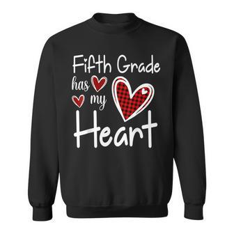 5Th Fifth Grade Has My Heart Buffalo Print Teacher Valentine Men Women Sweatshirt Graphic Print Unisex - Seseable