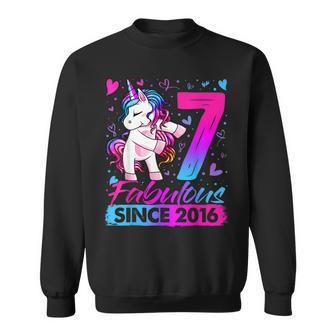 7 Years Old Flossing Unicorn Gifts 7Th Birthday Girl Party Sweatshirt | Mazezy UK