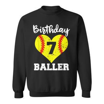 7Th Birthday Baller Funny 7 Year Old Softball Sweatshirt - Seseable