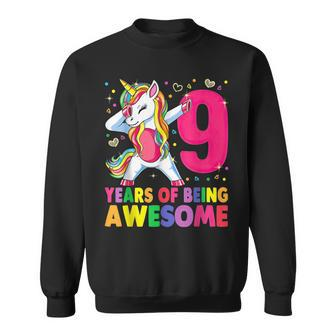 9 Years Old Unicorn Dabbing 9Th Birthday Girl Unicorn Party V2 Sweatshirt - Seseable