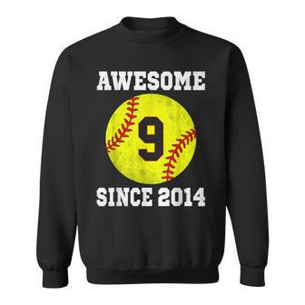 9Th Birthday Girl Softball Lover 9 Years Old Vintage Sweatshirt - Seseable