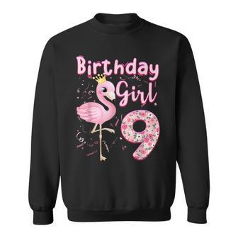 9Th Birthday Girls Flamingo 9 Years Old Tropical Flamingo V2 Sweatshirt - Seseable