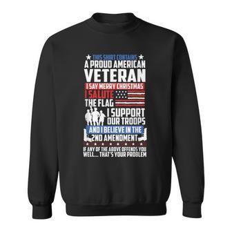 A Proud American Veteran Support Guns Troops Flag T Men Women Sweatshirt Graphic Print Unisex - Seseable
