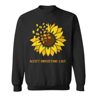 Accept Understand Love Autism Awareness Month Sunflower Sweatshirt - Seseable