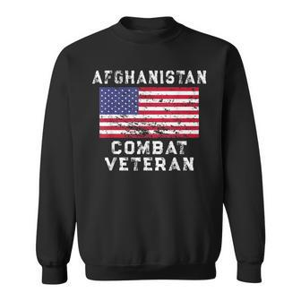 Afghanistan Combat Veteran - Vintage Us Flag Men Women Sweatshirt Graphic Print Unisex - Seseable