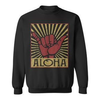 Aloha Hawaiian Hawaii Vintage Distressed Shaka Sign Sweatshirt - Seseable