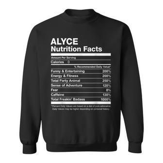 Alyce Nutrition Facts Name Named Funny Sweatshirt - Seseable