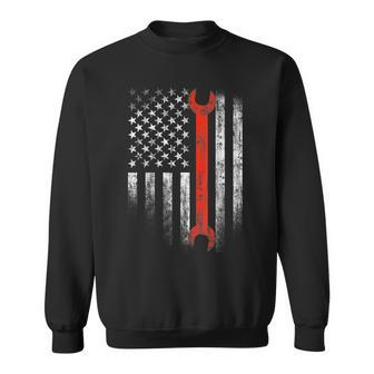 American Flag Mechanic Wrench Patriotic Auto Techs Motor Men Women Sweatshirt Graphic Print Unisex - Thegiftio UK