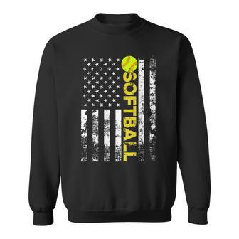 American Flag Softball Team Gift Sweatshirt - Seseable
