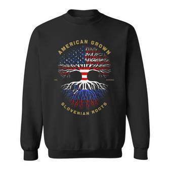 American Grown With Slovenian Roots Tree Usa Flag Gifts Men Women Sweatshirt Graphic Print Unisex - Seseable