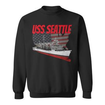 American Military Ship Uss Seattle Aoe-3 Veteran Father Son Sweatshirt - Seseable