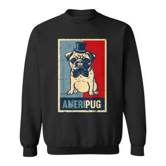 American Pug Dog Tophat Bowtie 4Th Of July Awesome Usa Gift Men Women Sweatshirt Graphic Print Unisex - Seseable