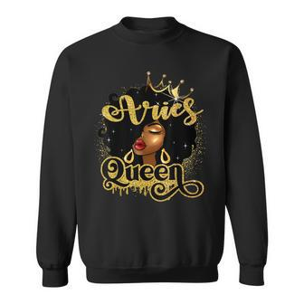 Aries Queen Birthday Afro Girls Black Zodiac Birthday Sweatshirt | Mazezy