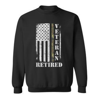 Army Veteran Retired American Flag Camo Proud Army Veteran Men Women Sweatshirt Graphic Print Unisex - Seseable