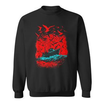 Art Birds And Boat In Ocean Under Red Sky Sweatshirt | Mazezy