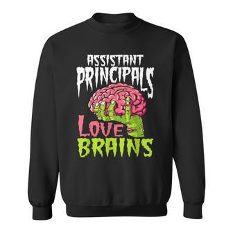 Assistant Principals Love Brains Zombie Teacher Halloween Men Women Sweatshirt Graphic Print Unisex - Thegiftio UK