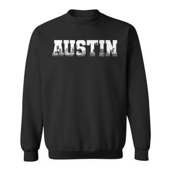 Austin Texas Skyline Pride Black & White Vintage Men Women Sweatshirt Graphic Print Unisex - Seseable