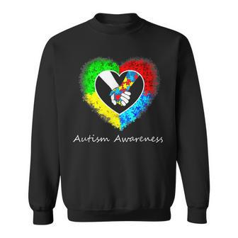 Autism Awareness Hands In Heart Puzzle Pieces Sweatshirt - Seseable