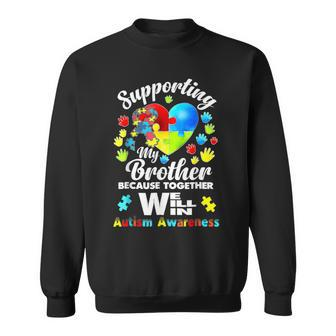 Autism Awareness Month Supporting My Brother Puzzle Sweatshirt - Seseable