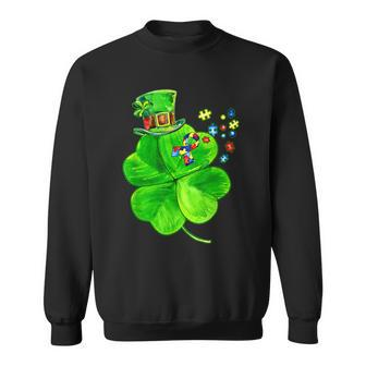 Autism Awareness Shamrock St Patricks Day Puzzle Piece Sweatshirt - Seseable
