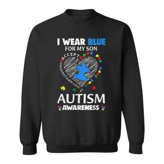 Autism Heart I Wear Blue For My Son Autism Awareness Month Sweatshirt | Mazezy