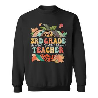 Autumn 3Rd Grade Teacher Thankful Grateful Blessed Pumpkin Men Women Sweatshirt Graphic Print Unisex - Thegiftio UK