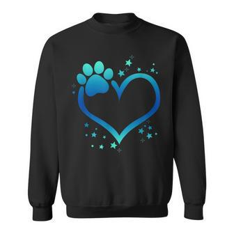Awesome Blue Paw Print Heart Dog Cat Animal Lovers Sweatshirt | Mazezy AU