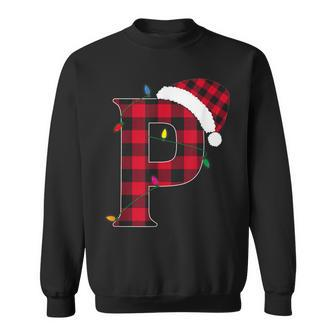 Awesome Letter P Initial Name Buffalo Plaid Christmas Men Women Sweatshirt Graphic Print Unisex - Seseable