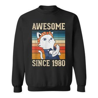 Awesome Since 1980 Vintage Women Birthday Gift 43 Years Old Sweatshirt - Seseable
