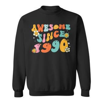 Awesome Since 1990 33 Years Old 33Rd Birthday Retro Groovy Sweatshirt - Seseable