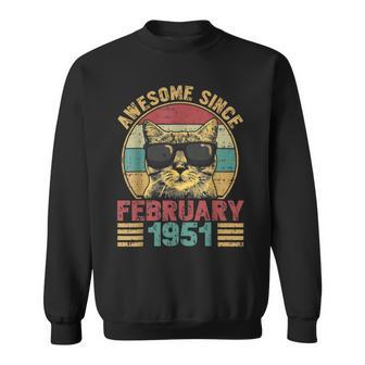 Awesome Since February 1951 72 Years Old Gifts Cat Lovers Sweatshirt - Seseable