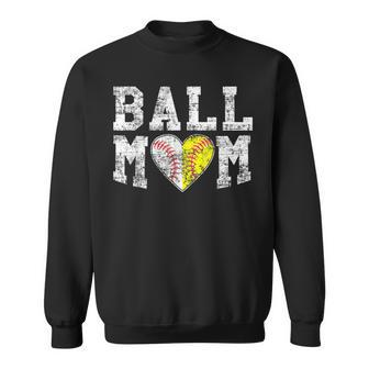 Ball Mom Baseball Softball Heart Sport Lover Funny Sweatshirt - Seseable