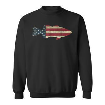 Bass Fishing American Flag Vintage Patriotic Fisherman Gift Sweatshirt | Mazezy