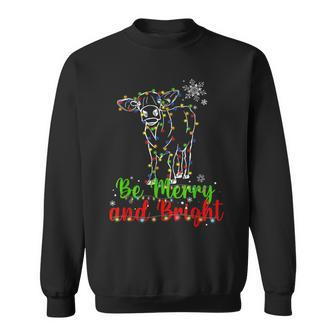 Be Merry And Bright Cow Reindeer Christmas Lights Cow Men Women Sweatshirt Graphic Print Unisex - Thegiftio UK