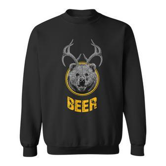 Beer Bear Funny Deer Antlers Bear Men Women Sweatshirt Graphic Print Unisex - Seseable