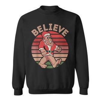 Believe Bigfoot Christmas Retro Sunset Funny Santa Hat Yeti Men Women Sweatshirt Graphic Print Unisex - Seseable