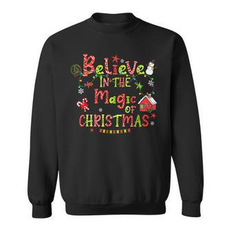 Believe In The Magic Of Christmas Santa Snowman Candy Cane Men Women Sweatshirt Graphic Print Unisex - Seseable